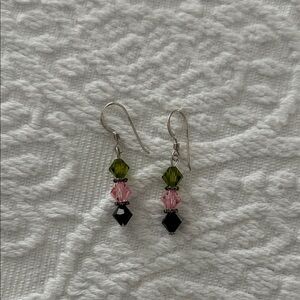 Elegant Pink and Green Crystal Earrings